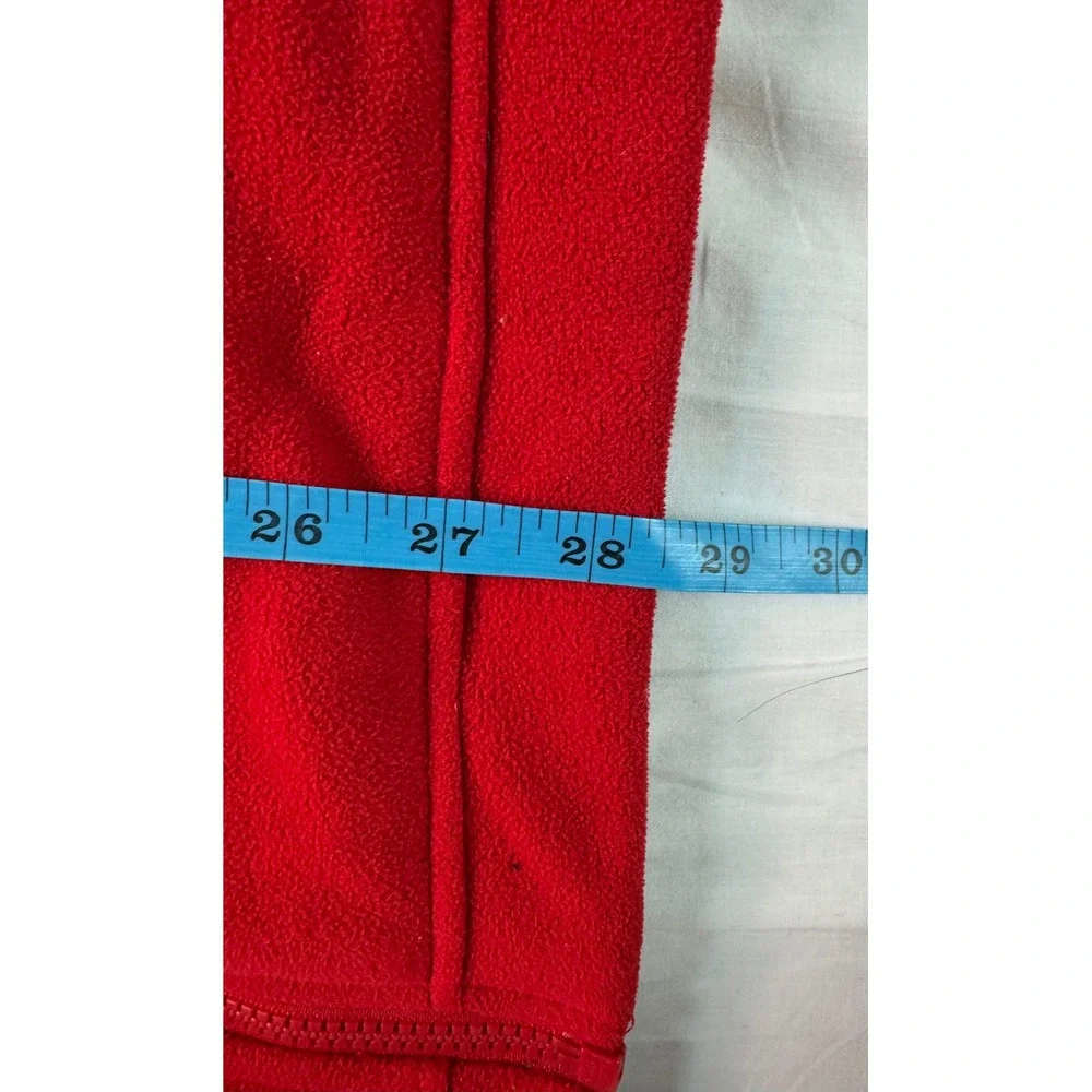 The North Face Mens Red Full Zip chimborazo Fleece Vest Grey Trim Large